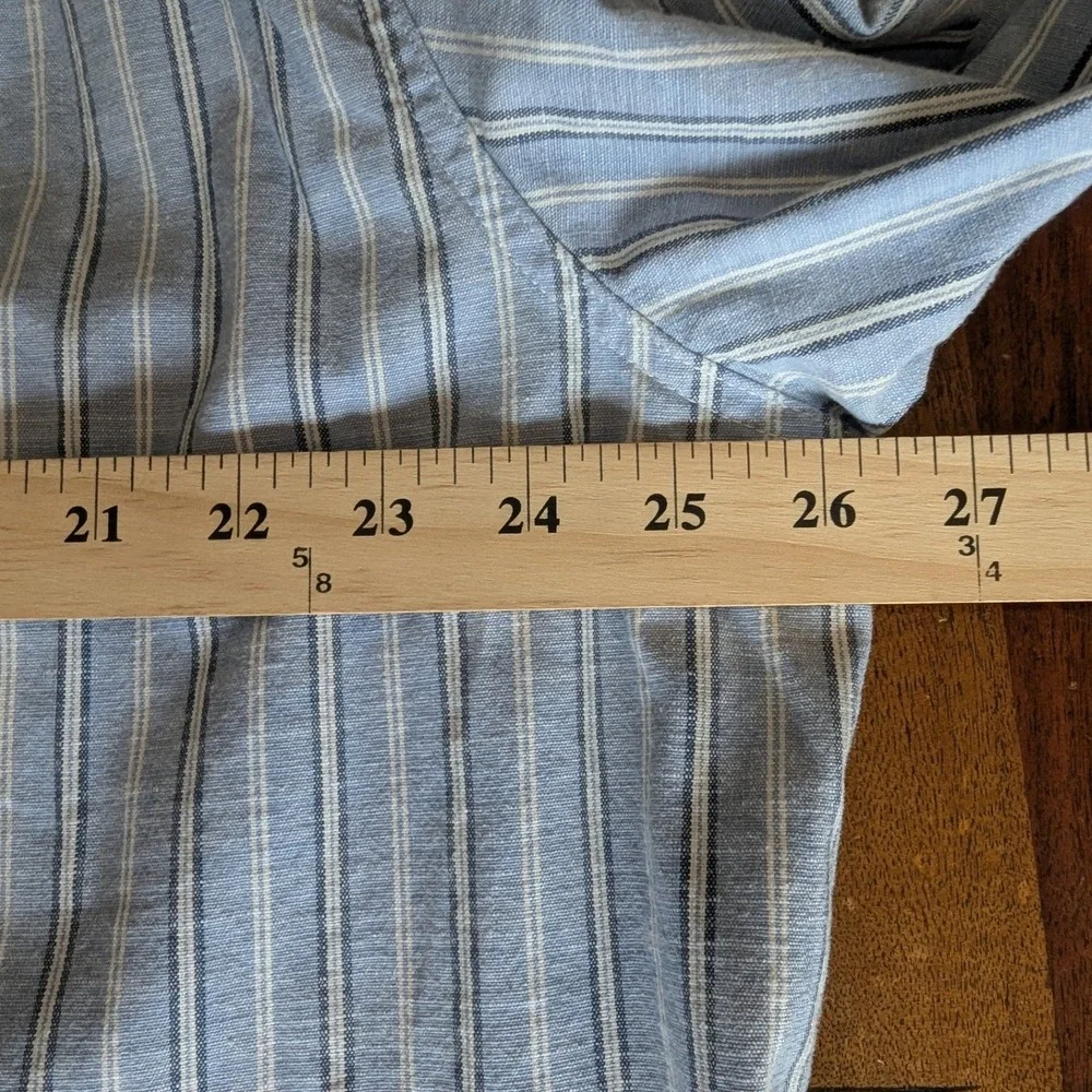 LL Bean Mens XL Tall Blue White Striped Short Sleeve Button Down Shirt - Picture 6 of 9